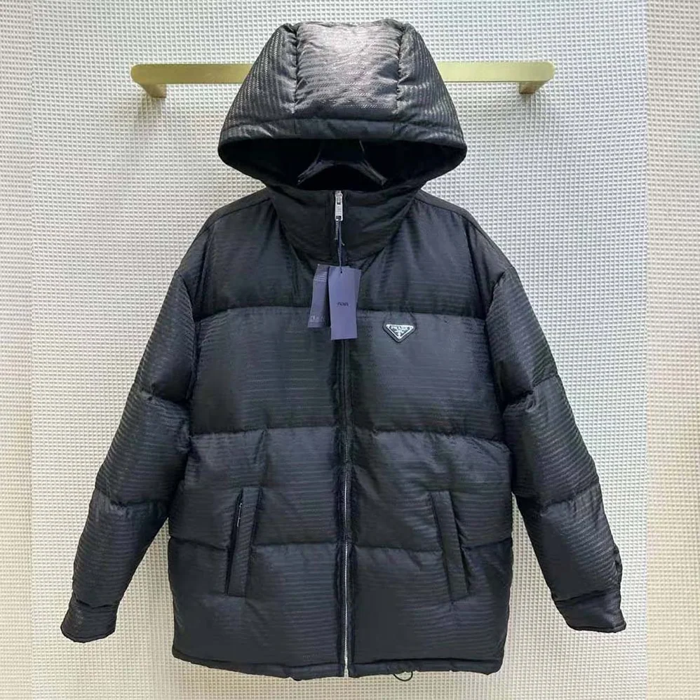 Prada Re-Nylon Hooded Down Jacket for Women in Black Prada Re-Nylon Hooded Down Jacket for Women in Black