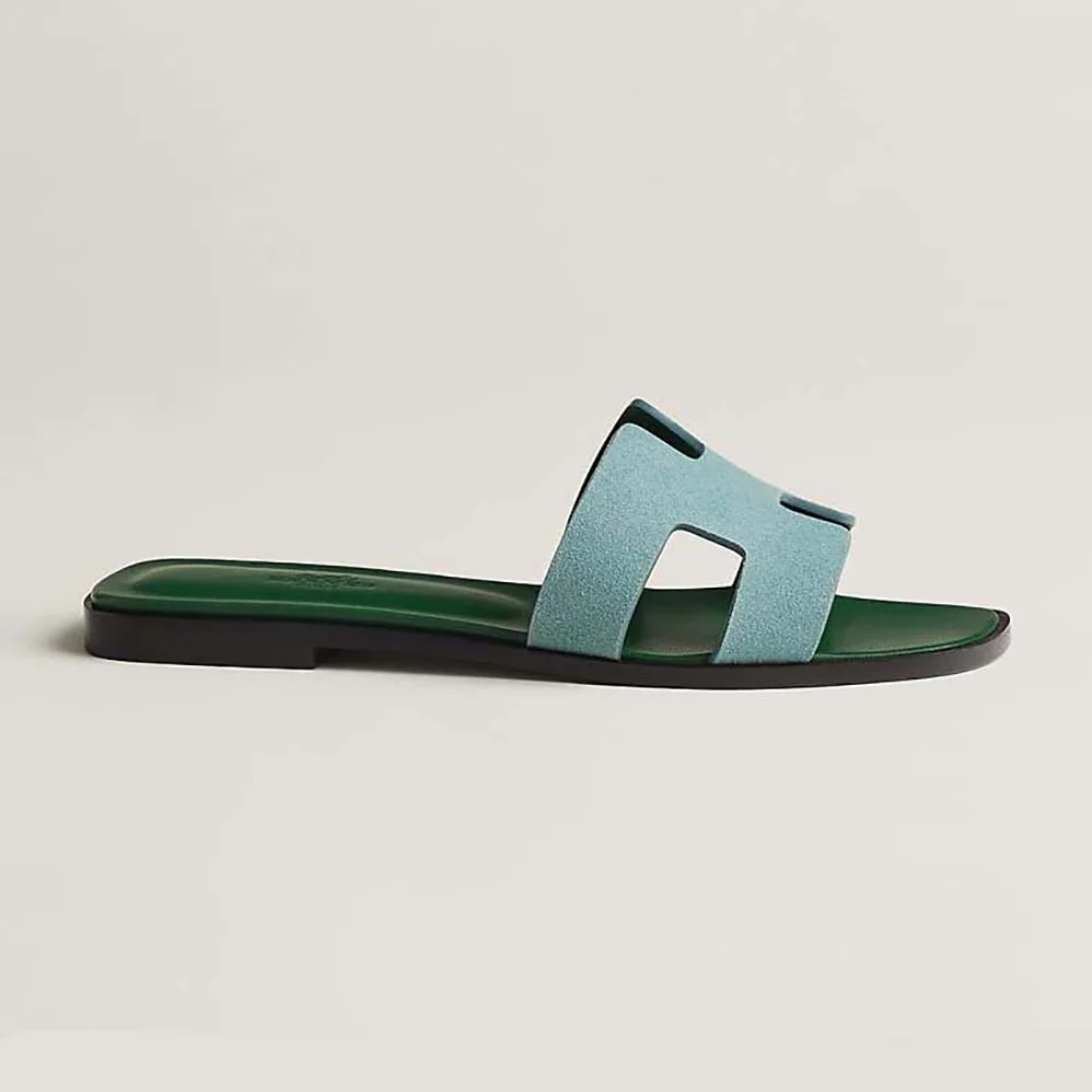 Hermes Oran Sandal in Suede Goatskin for Women in Blue Hermes Oran Sandal in Suede Goatskin for Women in Blue