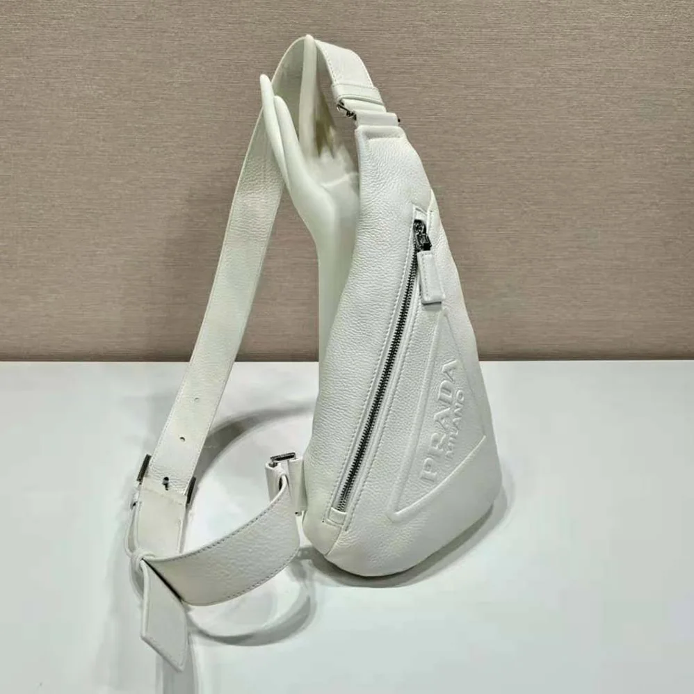 Prada Cross Leather Bag wite Logo-Print Re-Nylon lining for Men in White Prada Cross Leather Bag wite Logo-Print Re-Nylon lining for Men in White