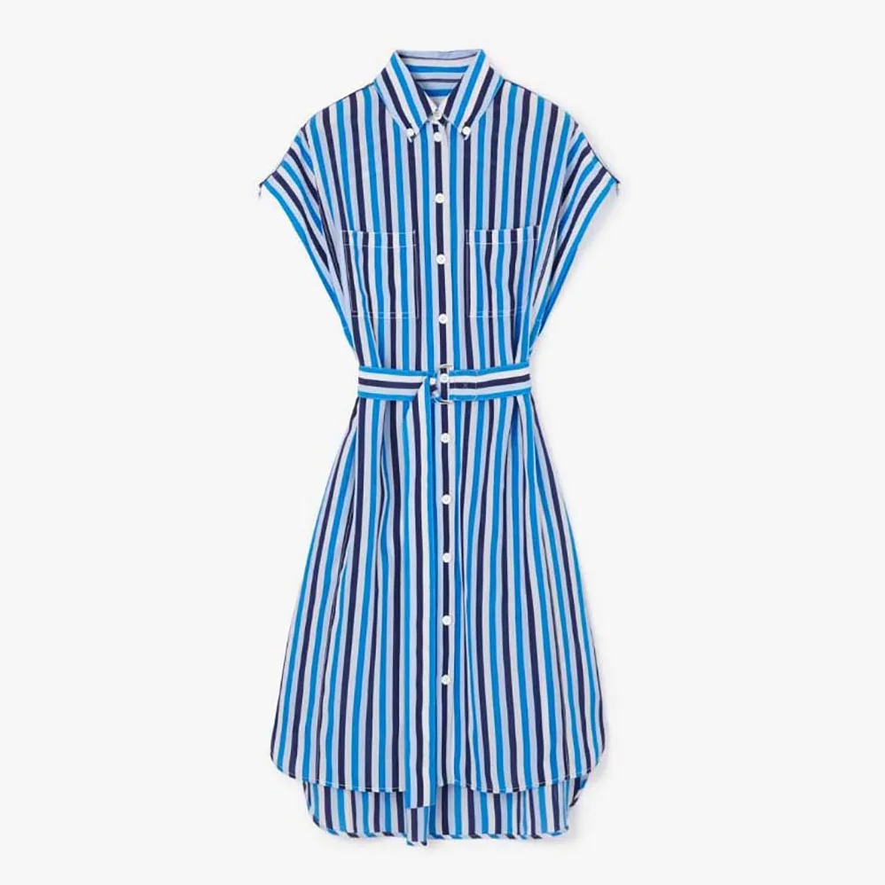 Burberry Striped Silk Shirt Dress for Women in Blue
