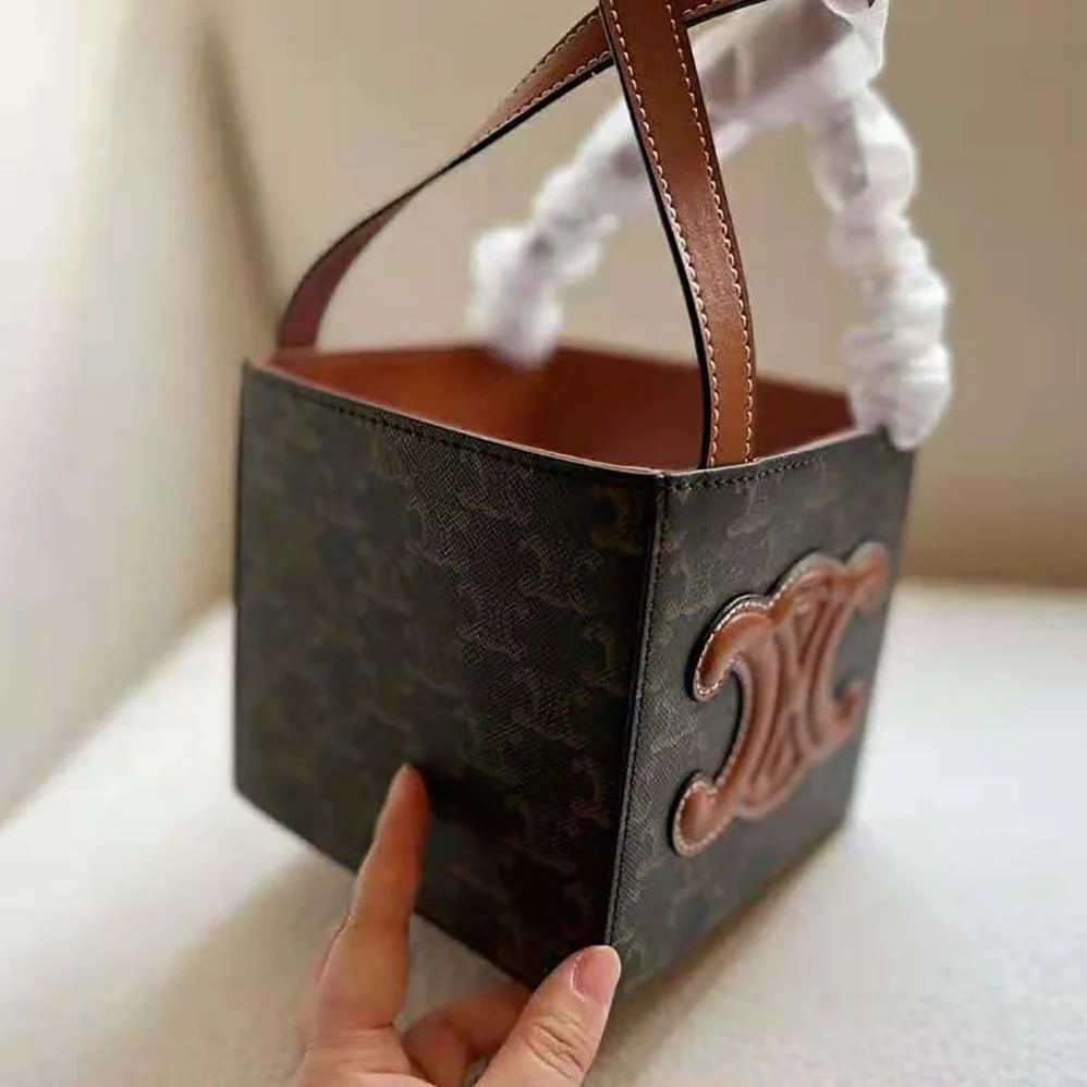 Celine Cube Bag Cuir Triomphe in Triomphe Canvas and Calfskin for Women