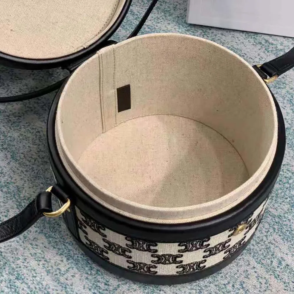 Celine Medium Tambour Bag in Textile with Triomphe Embroidery for Women