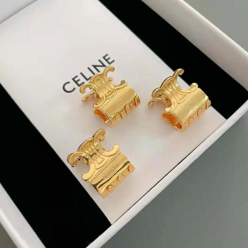 Celine Hair Accessories Set of 3 Mini Triomphe Claws in Brass with Gold Finish and Steel for Women Celine Hair Accessories Set of 3 Mini Triomphe Claws in Brass with Gold Finish and Steel for Women