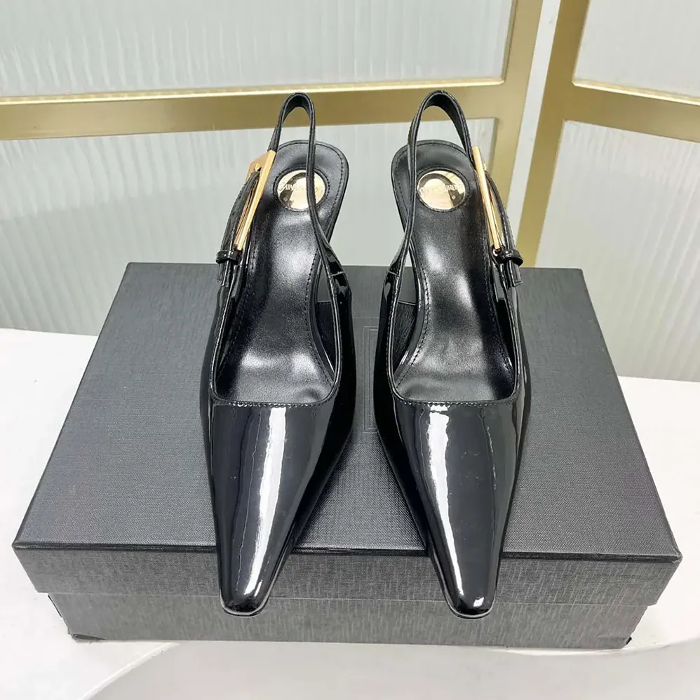 Saint Laurent YSL Lee Slingback Pumps in Glazed Leather for Women in Black Saint Laurent YSL Lee Slingback Pumps in Glazed Leather for Women in Black
