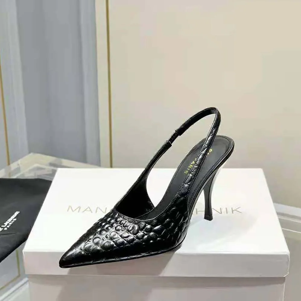 Saint Laurent YSL Viper Slingback Pumps in Shiny Crocodile for Women in Embossed Leather