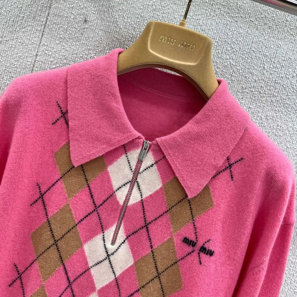 Miu Miu Cashmere Half for Women in Zipper Polo Shirt Miu Miu Cashmere Half for Women in Zipper Polo Shirt