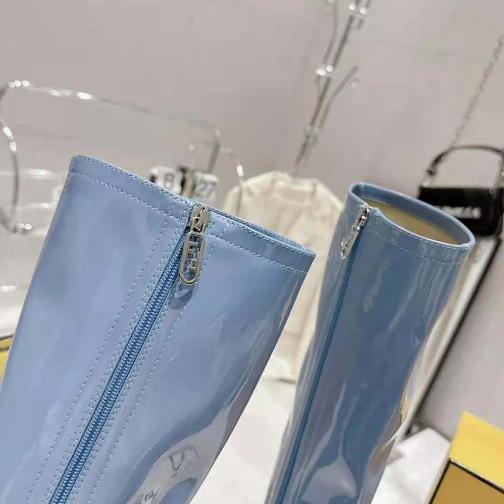 Fendi Fashion Show Blue Patent Leather Boots for Women