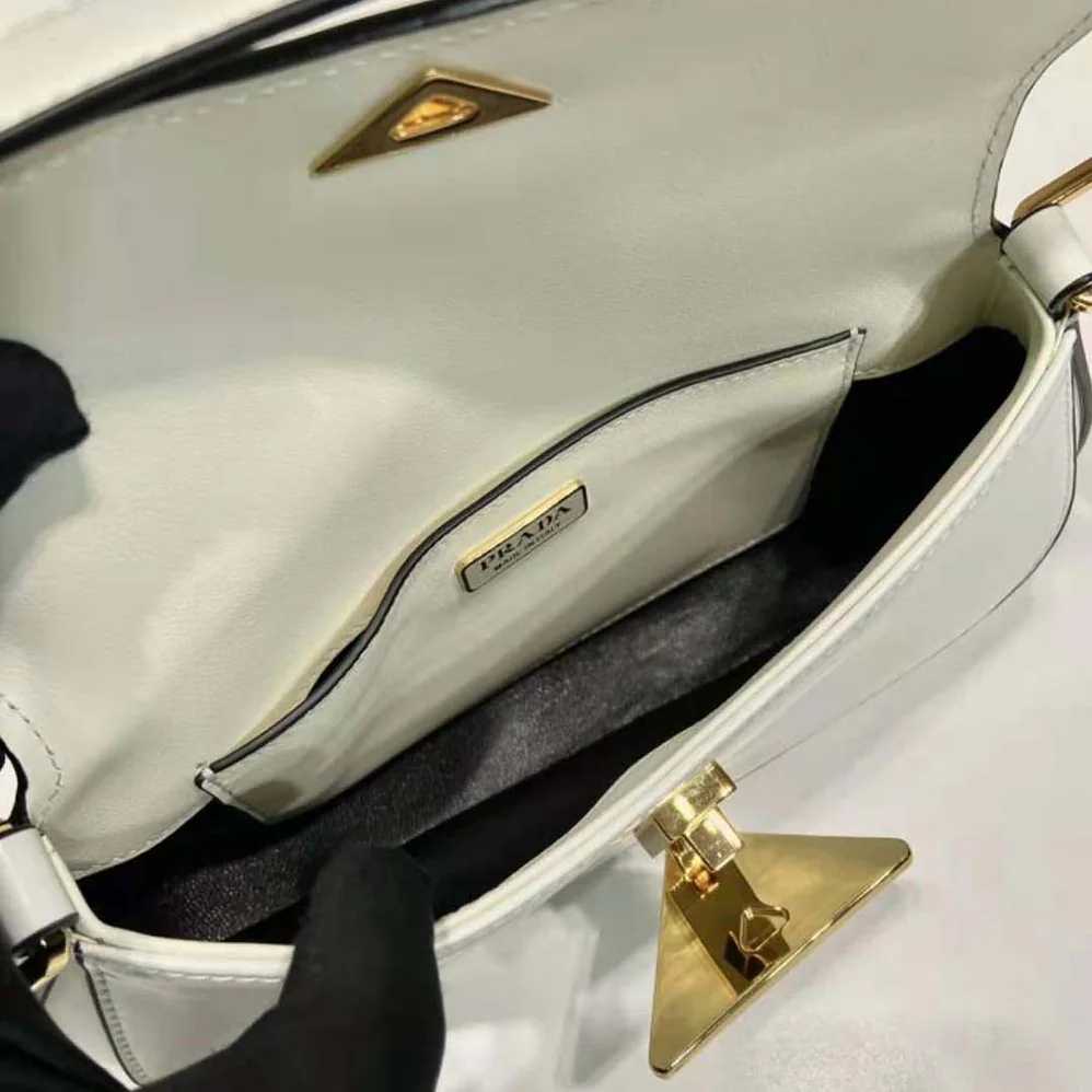 Prada Brushed Leather Shoulder Bag for Women in White