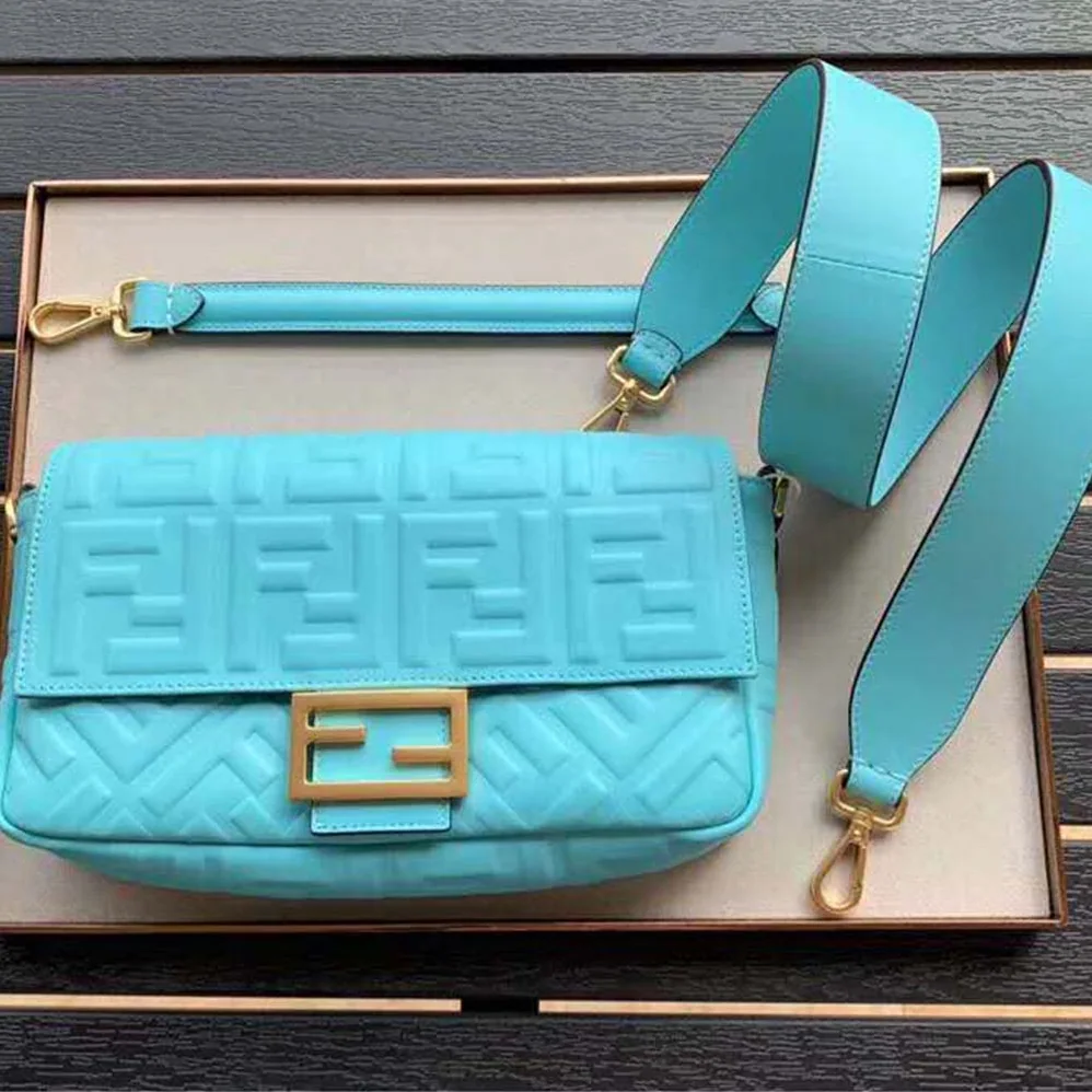 Fendi Iconic Baguette Leather Bag in Medium Size for Women in Aqua