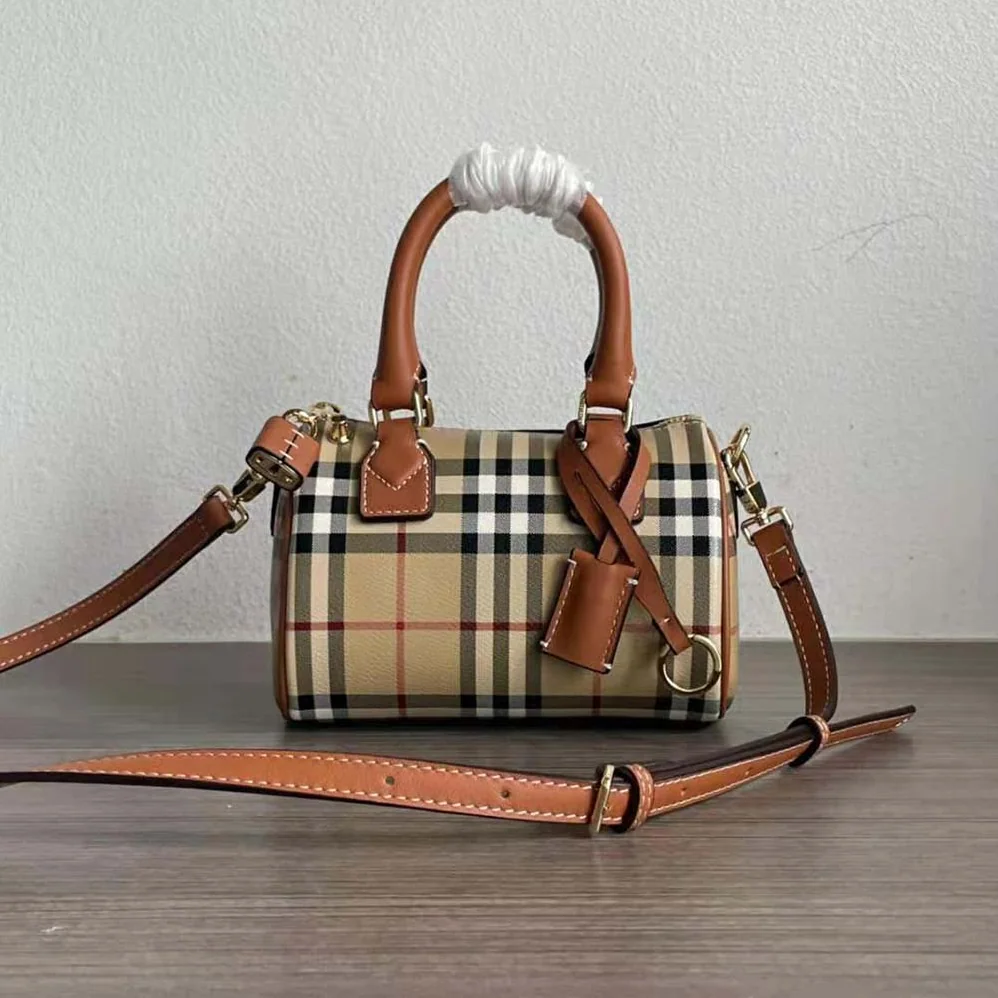 Burberry Mini Check Bowling Bag for Women in Brown