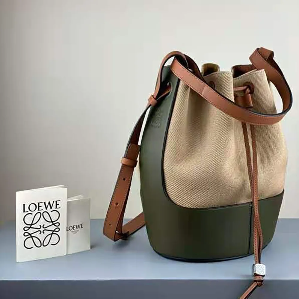 Loewe Balloon Bag in Canvas and Calfskin for Women in Dark Green
