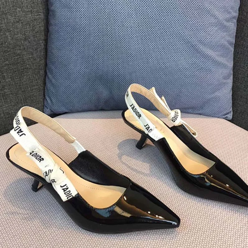Dior Sling-Back Patent Leather J'Adior Ribbon 6.5cm Shoes for Women in Black