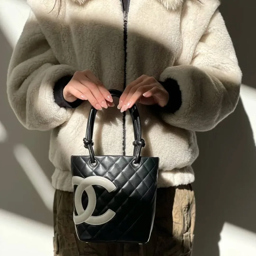 Chanel Cambon Ligne Small Bucket Bag in Black/ White Silver Hardware