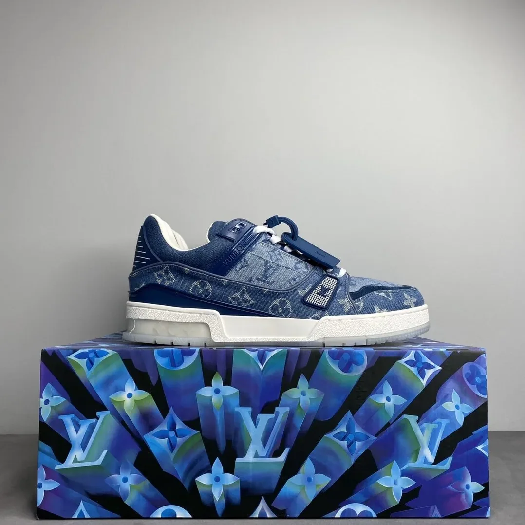 Louis Vuitton Trainer Sneaker Rubber Monogram Denim Blue Virgil Abloh