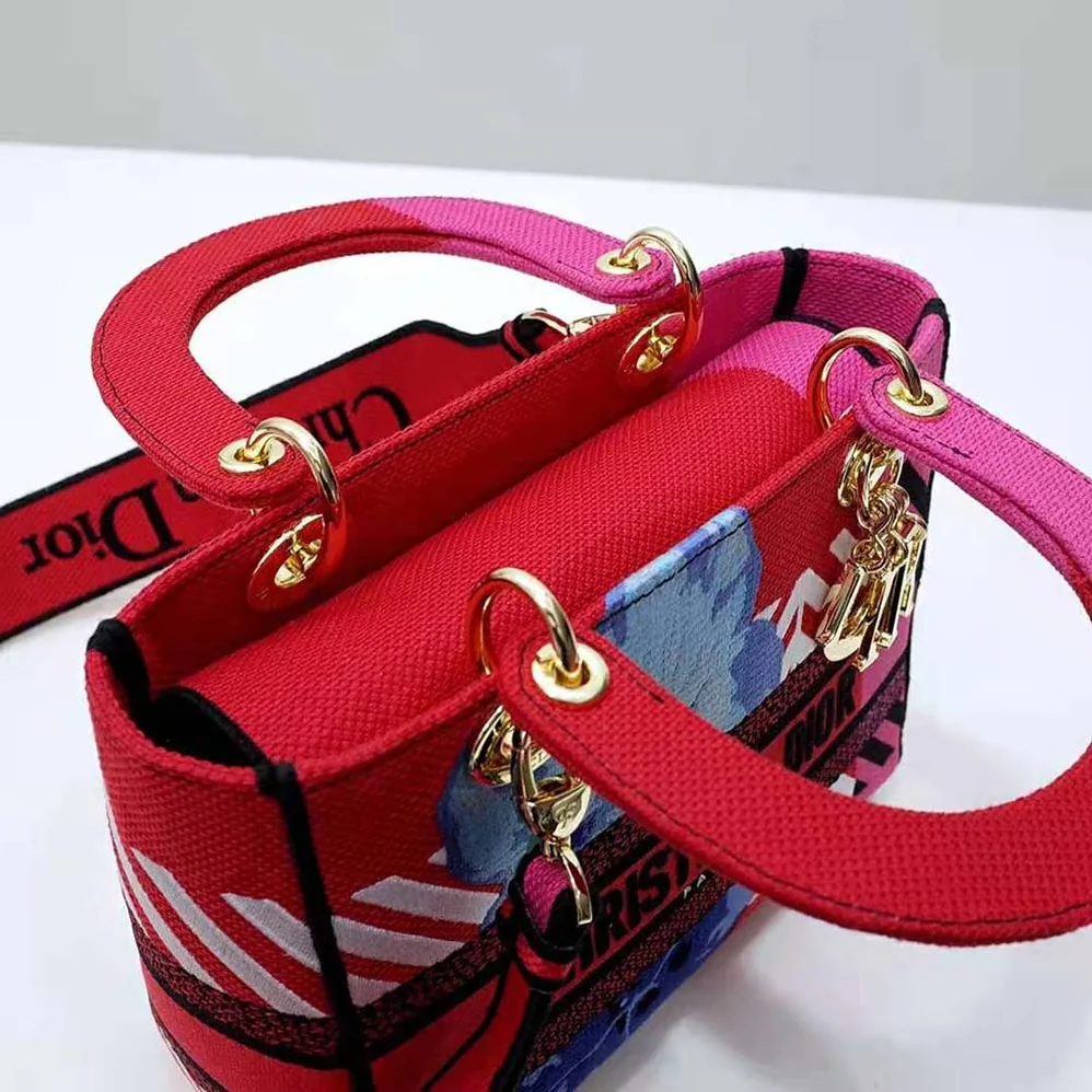 Dior Medium Lady D-lite Bag Bright Pink Multicolor D for Women in Flower Pop Embroidery