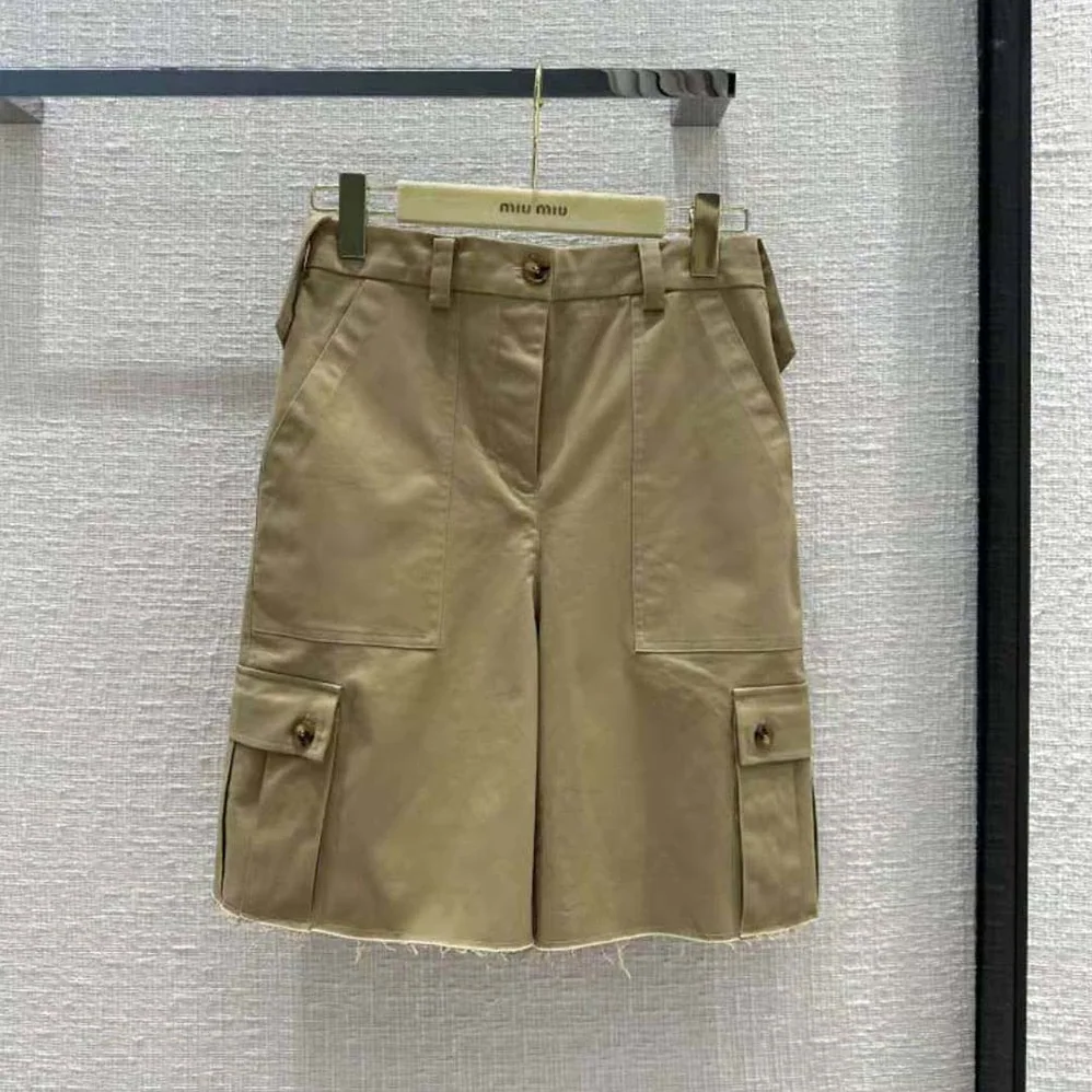 Miu Miu Chino Bermudas with Embroidered Logo on the Back for Women