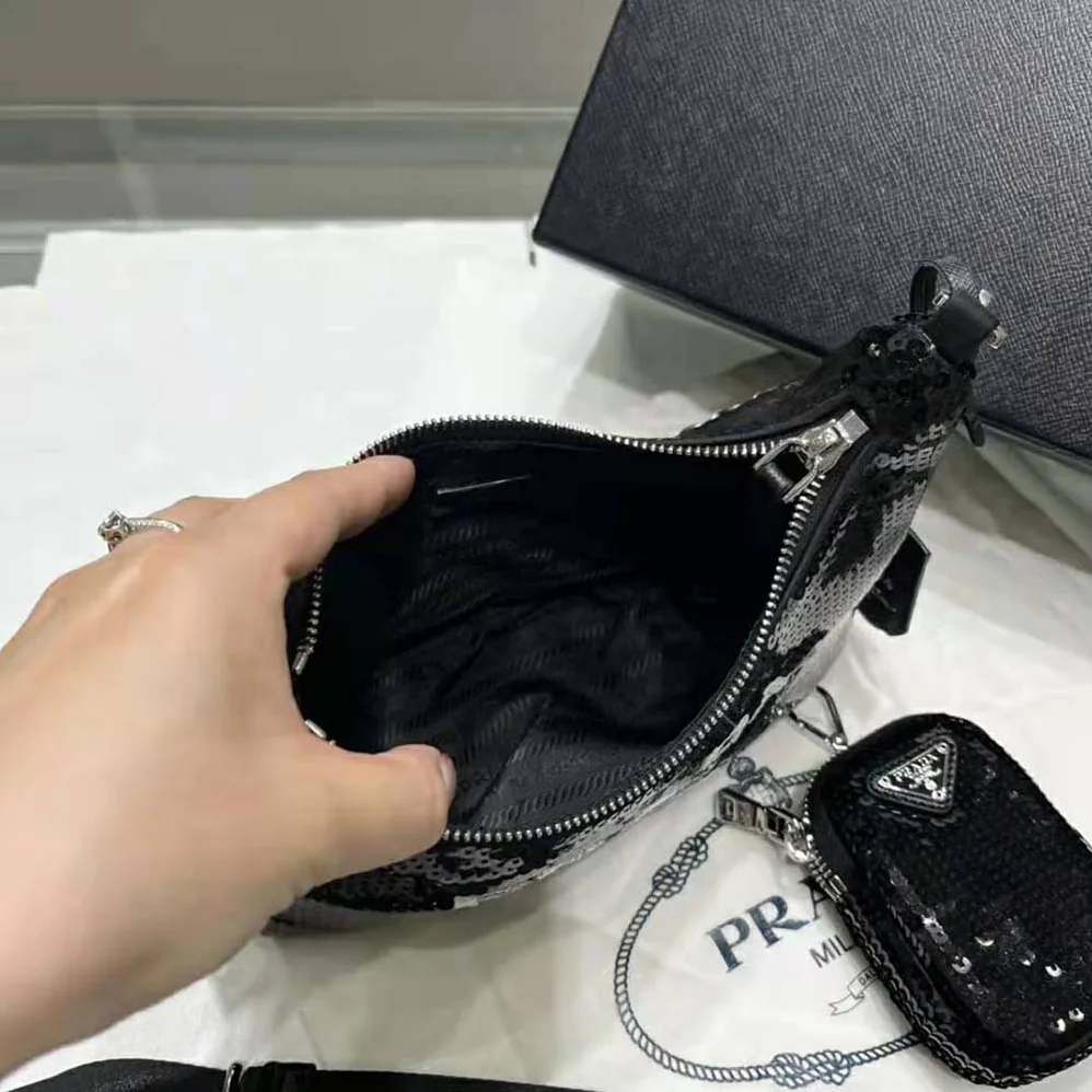 Prada Re-Edition 2000 Sequined Re-Nylon Mini-Bag for Women in Black