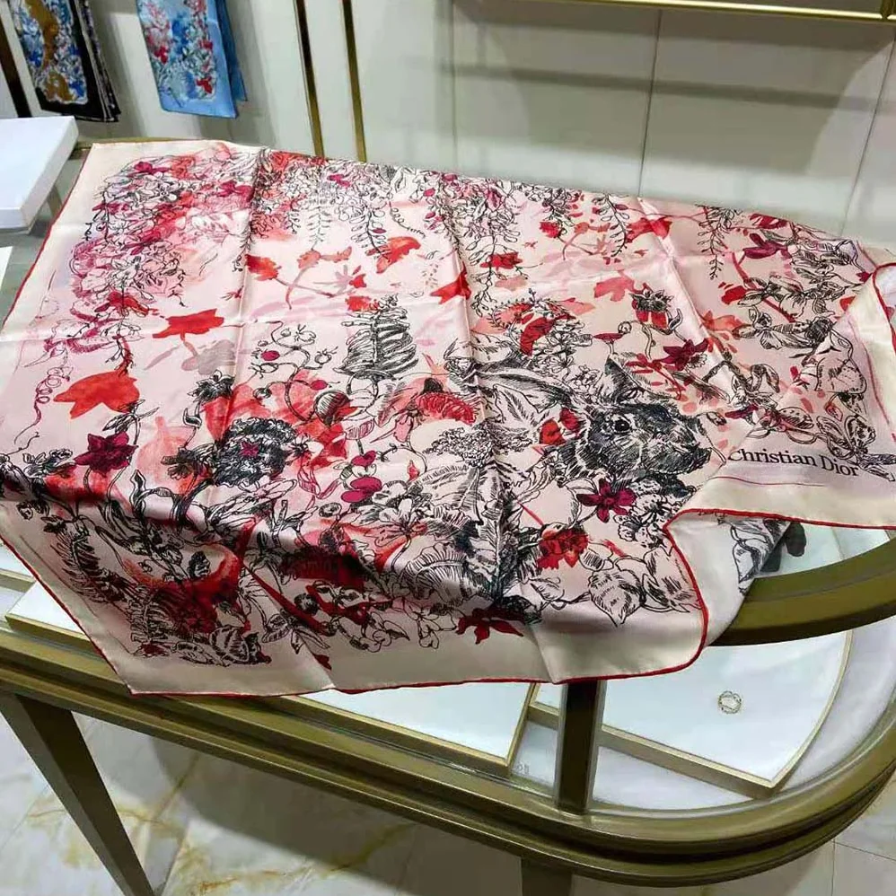 Dior Jardin Magique 70 Square Scarf Rose Des Vents Silk Twill for Women