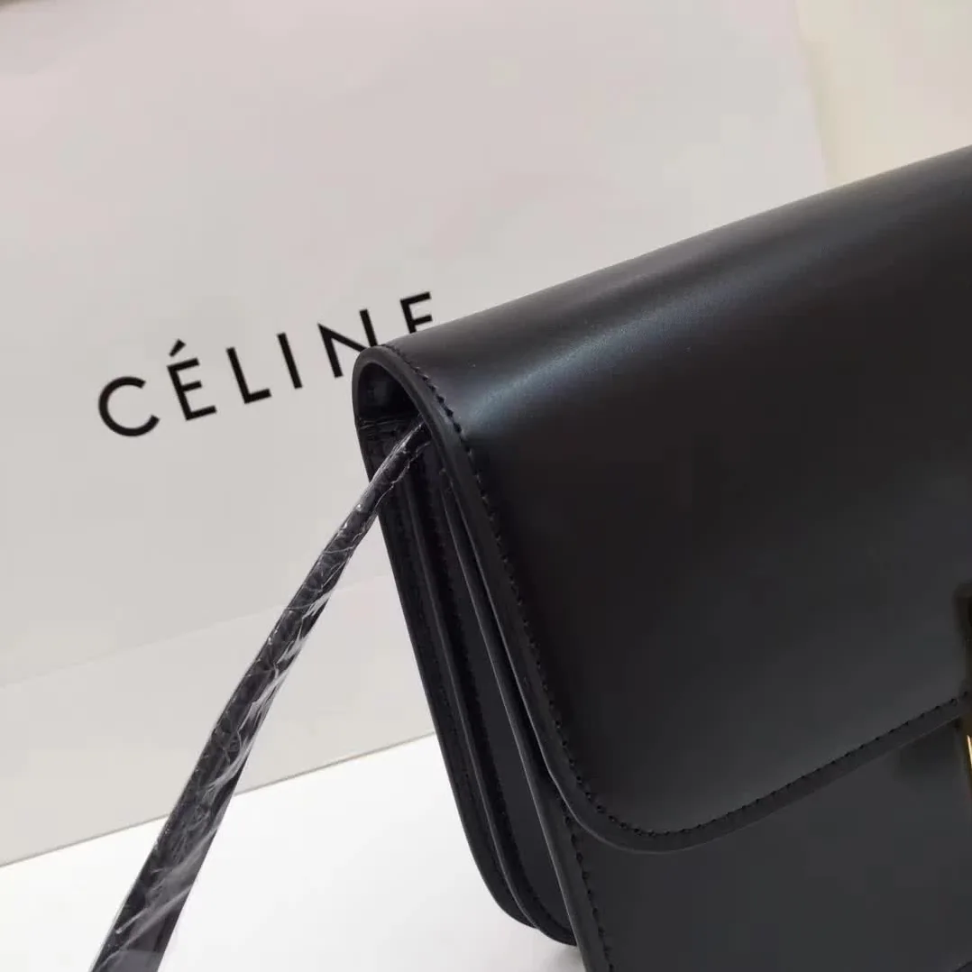Celine Medium Classic Bag in Box Calfskin Leather in Black