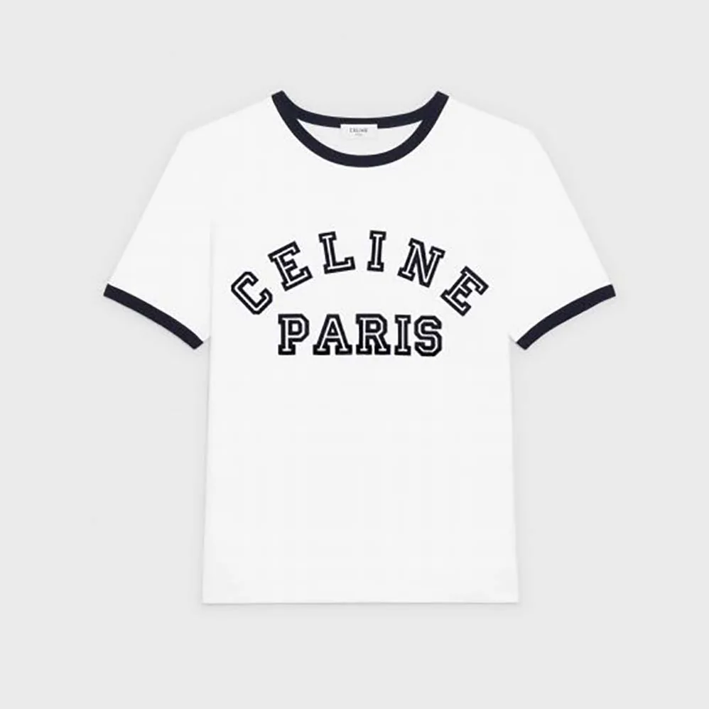Celine Celine Paris T-shirt in Flocked Cotton Jersey for Women Celine Celine Paris T-shirt in Flocked Cotton Jersey for Women