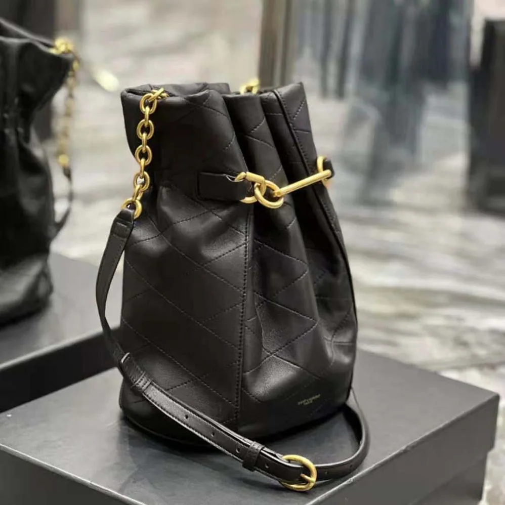 Saint Laurent YSL Le Maillon Hook Bucket Bag in Supple Leather for Women in Black Saint Laurent YSL Le Maillon Hook Bucket Bag in Supple Leather for Women in Black
