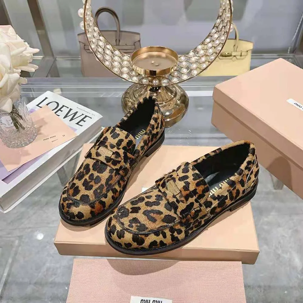 Miu Miu Leopard-print Calf Hair for Women in effect Loafers