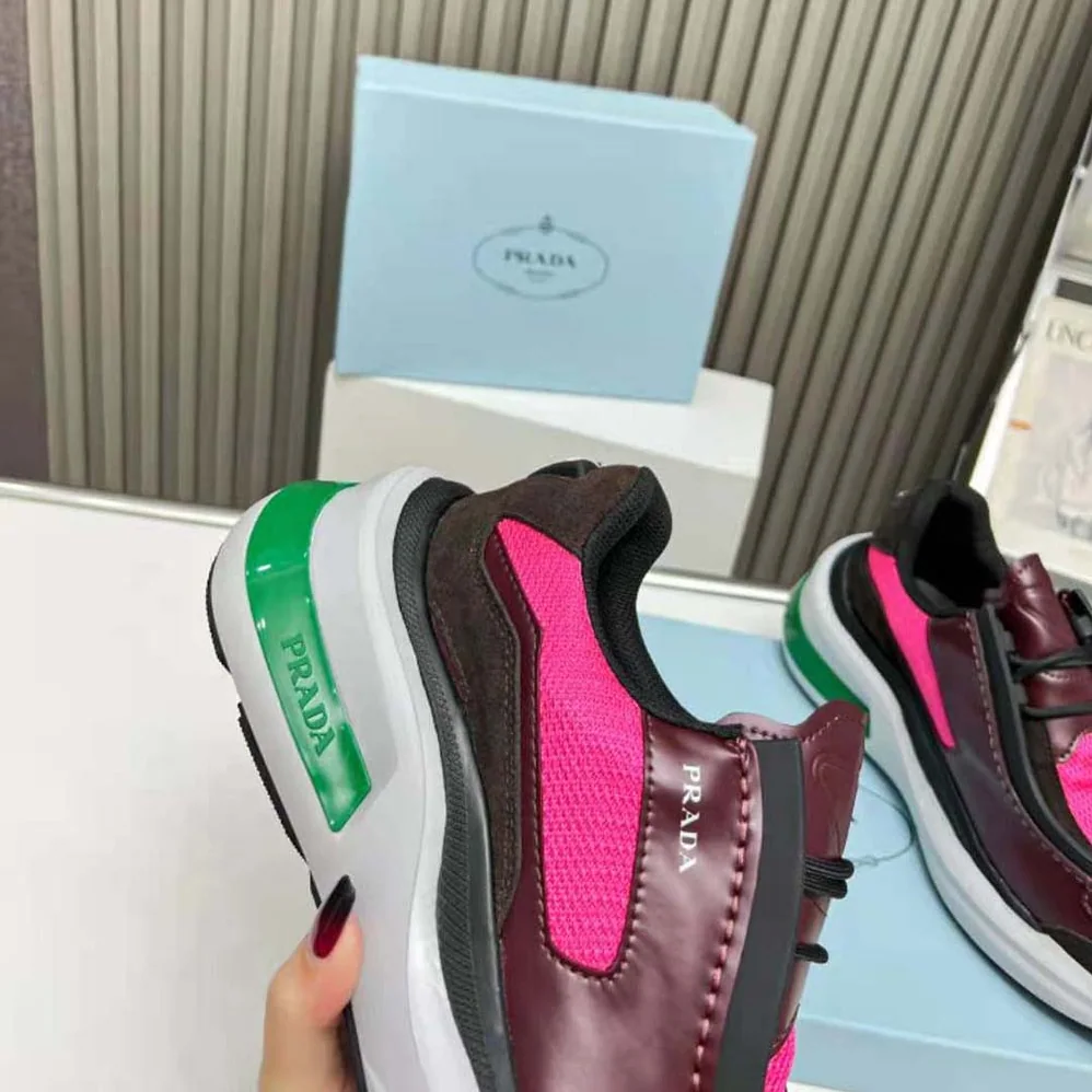 Prada Systeme Brushed Leather Sneakers with Bike Fabric and Suede Elements for Men in Pink