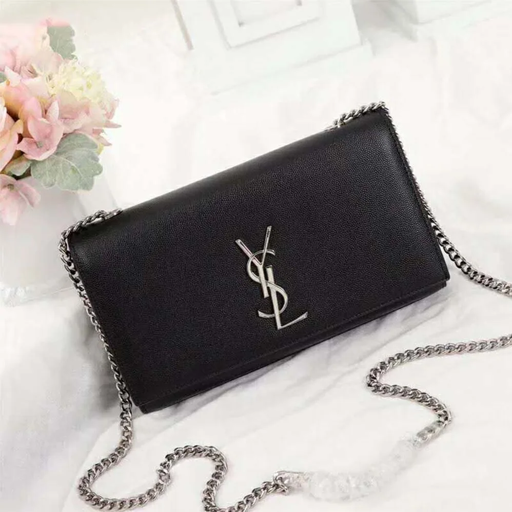 Saint Laurent YSL Kate Medium Grain De Poudre Embossed for Women in Silver Saint Laurent YSL Kate Medium Grain De Poudre Embossed for Women in Silver