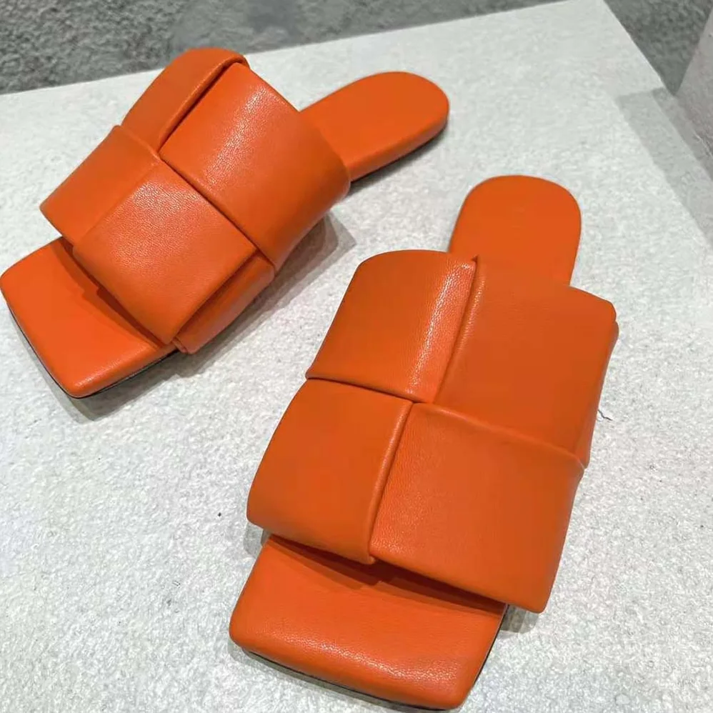 Bottega Veneta Patch Flat Mule Padded Intreccio Leather Flat Mules for Women in Orange