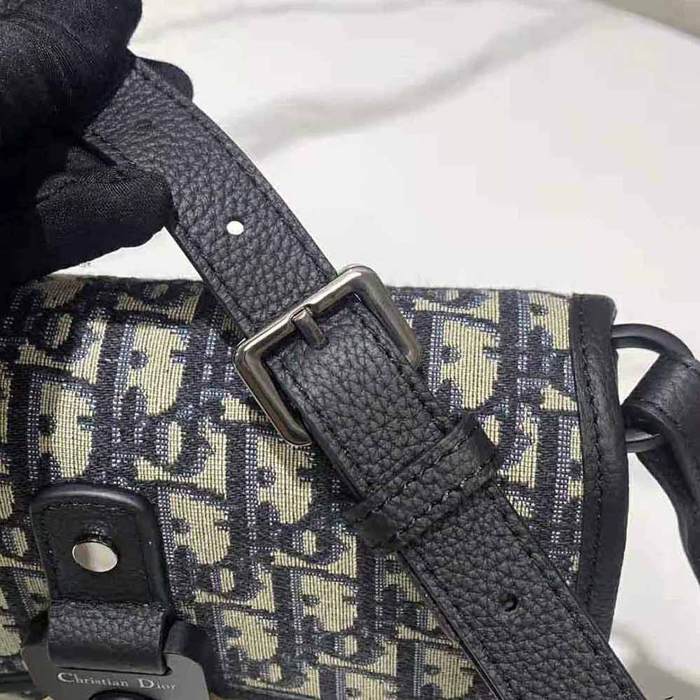 Dior Gallop Messenger Bag Beige and Black Dior Oblique Jacquard and Black Grained Calfskin for Men