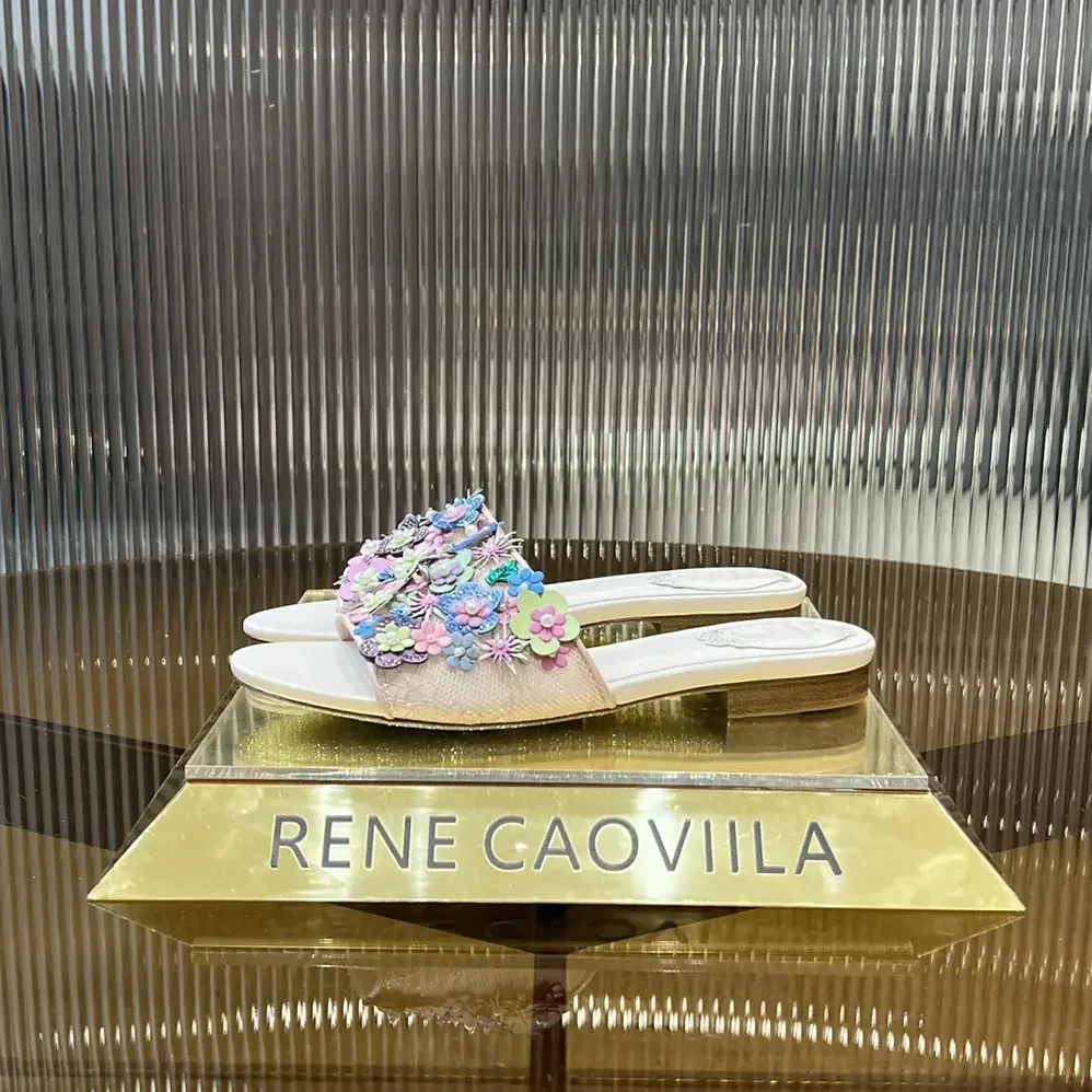 Rene Caovilla Roxanne Nude Slider Sandal 10 for Women Rene Caovilla Roxanne Nude Slider Sandal 10 for Women