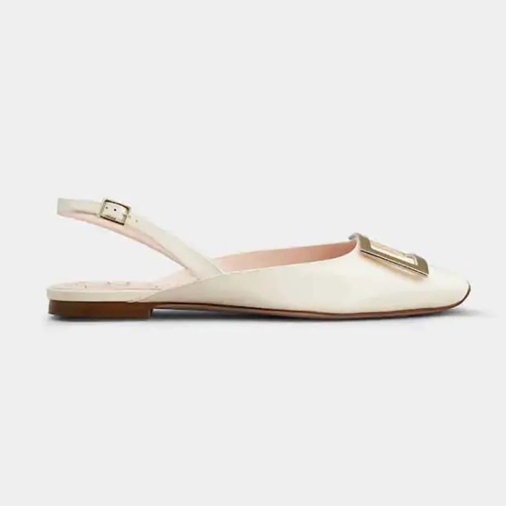 Roger Vivier Trompette Metal Buckle Slingback Ballerinas in Patent Leather for Women in White Roger Vivier Trompette Metal Buckle Slingback Ballerinas in Patent Leather for Women in White