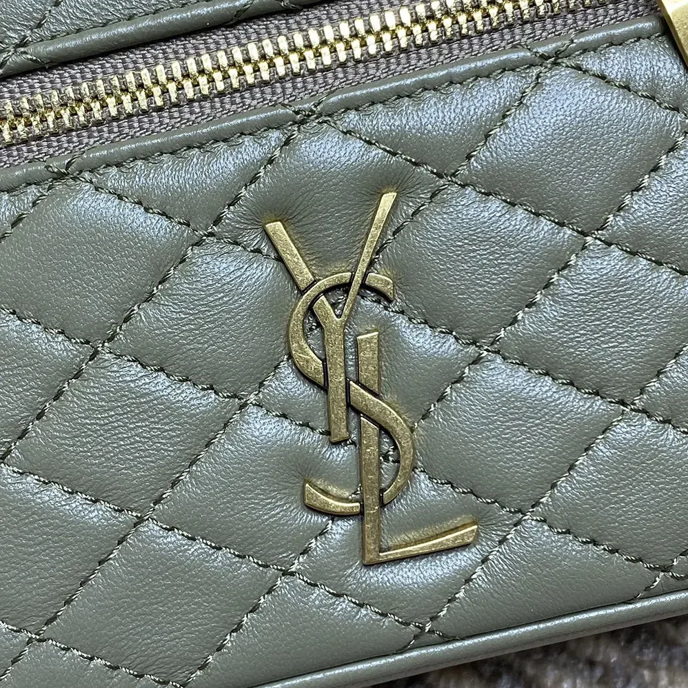 Saint Laurent YSL Gaby Vanity Bag In Lambskin for Women in Green Saint Laurent YSL Gaby Vanity Bag In Lambskin for Women in Green