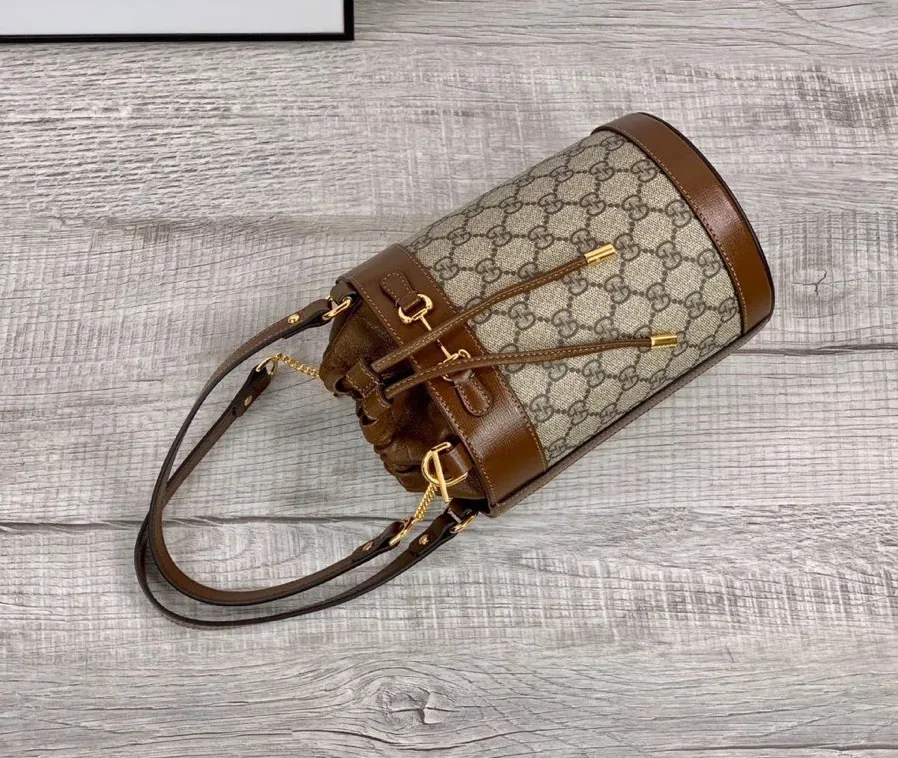 Gucci Horsebit 1955 Small Bucket Bag In GG Supreme Canvas Brown / Gucci Horsebit 1955 Small Bucket Bag In GG Supreme Canvas Brown /