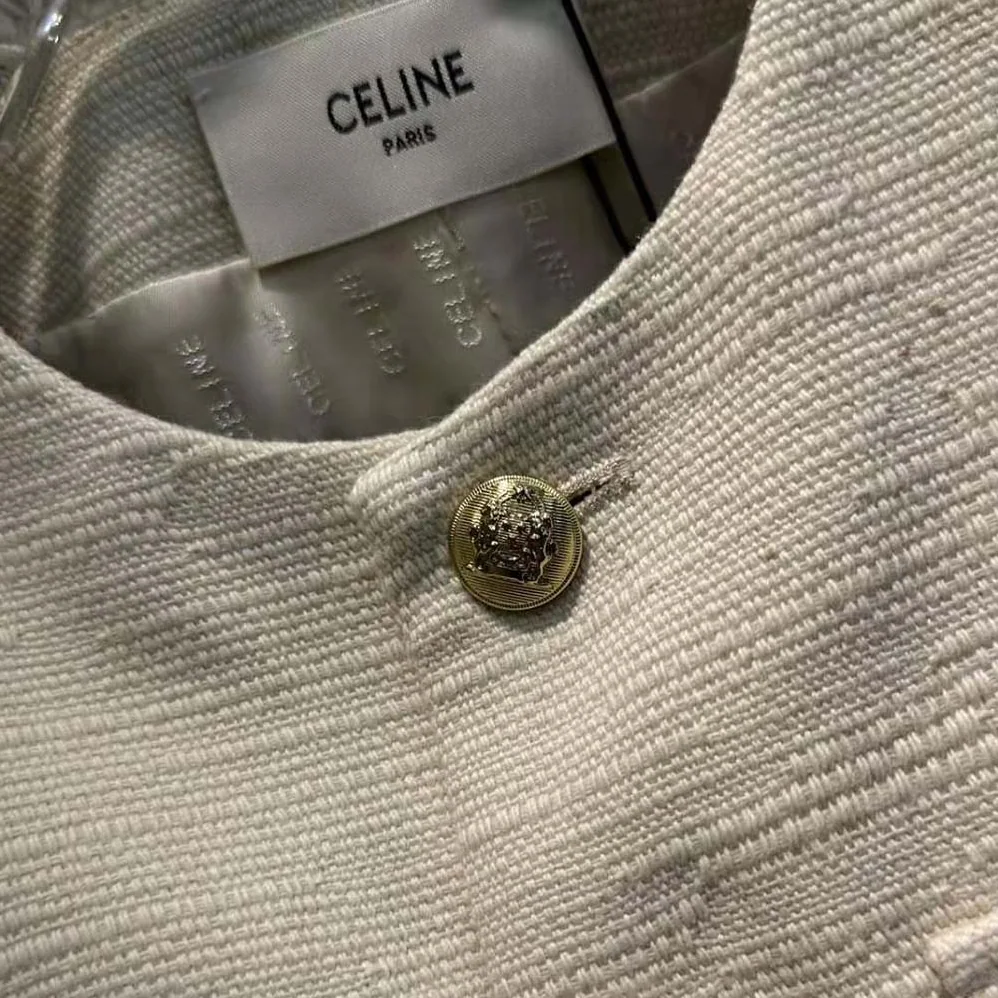 Celine Cropped Military Jacket in Silk Rush for Women in Beige