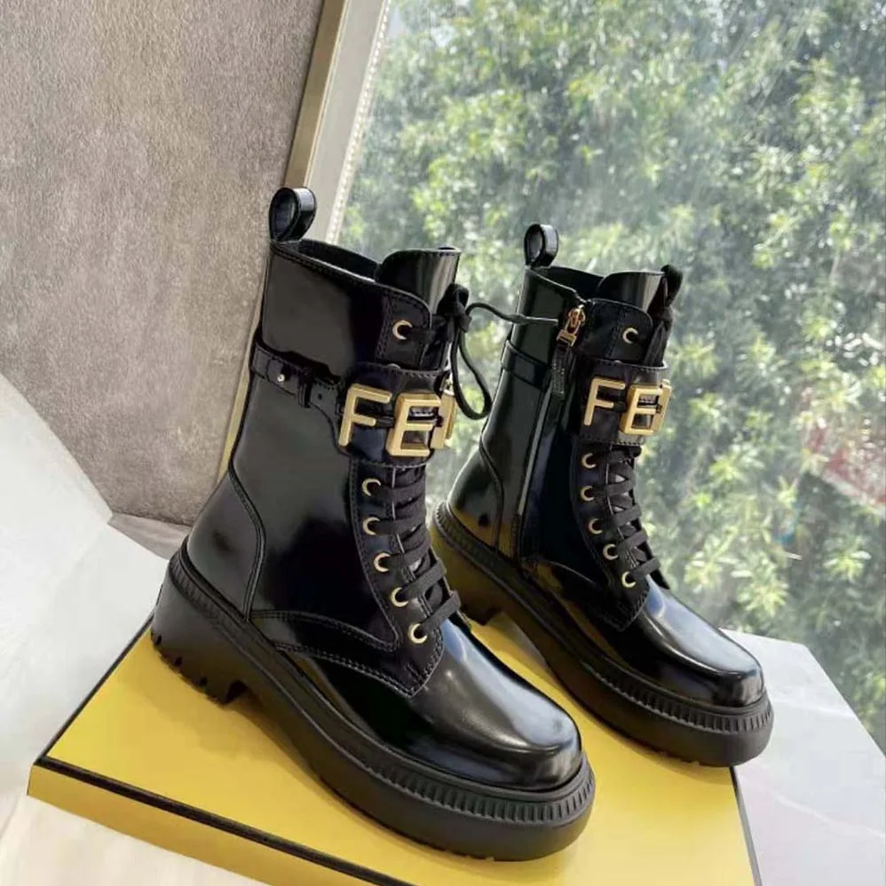 Fendi Fendigraphy Black Leather Biker Boots for Women Fendi Fendigraphy Black Leather Biker Boots for Women