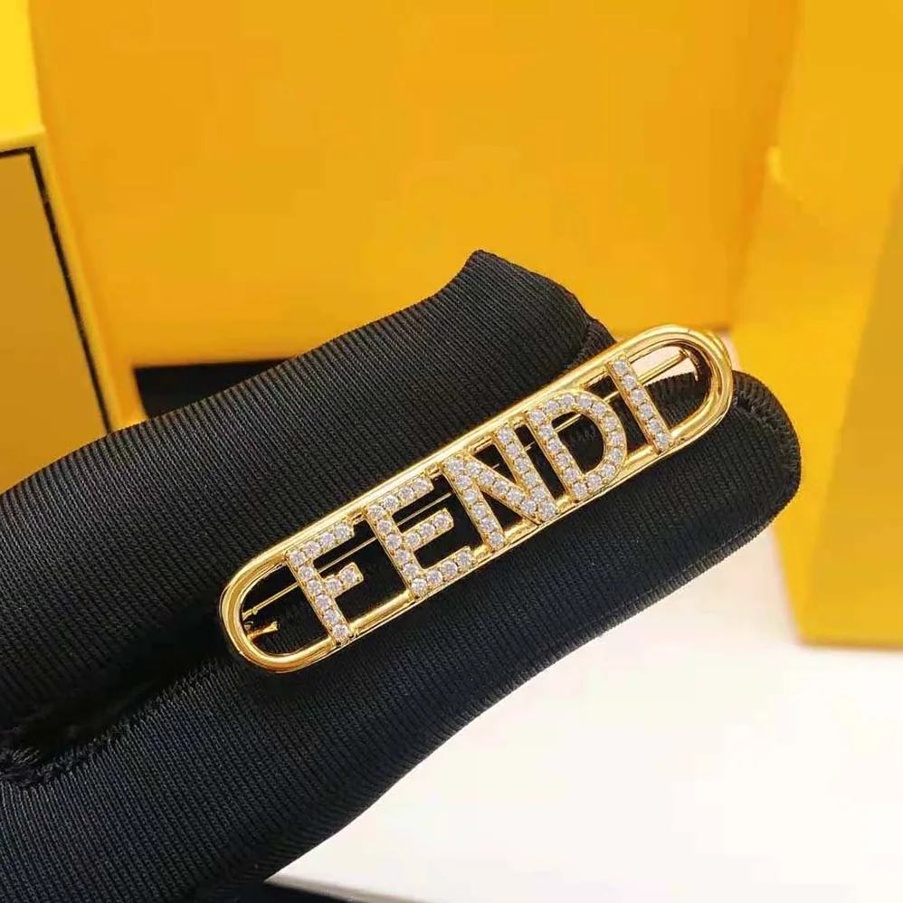 Fendi Fendigraphy Brooch Gold Coloured for Women Fendi Fendigraphy Brooch Gold Coloured for Women