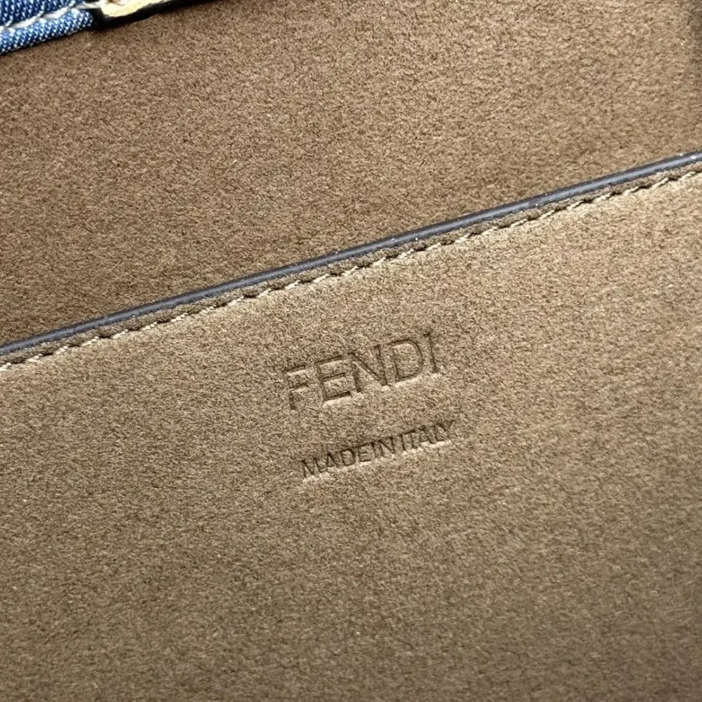 Fendi Sunshine Small Light Blue FF Denim Fabric Shopper for Women Fendi Sunshine Small Light Blue FF Denim Fabric Shopper for Women