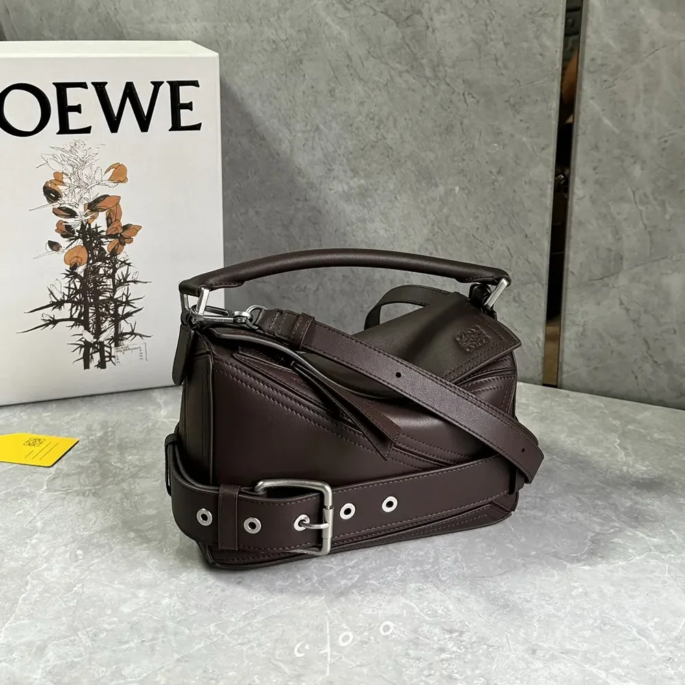 Loewe Small Puzzle Biker Bag in Shiny Calfskin for Unisex in Dark Chestnut Loewe Small Puzzle Biker Bag in Shiny Calfskin for Unisex in Dark Chestnut