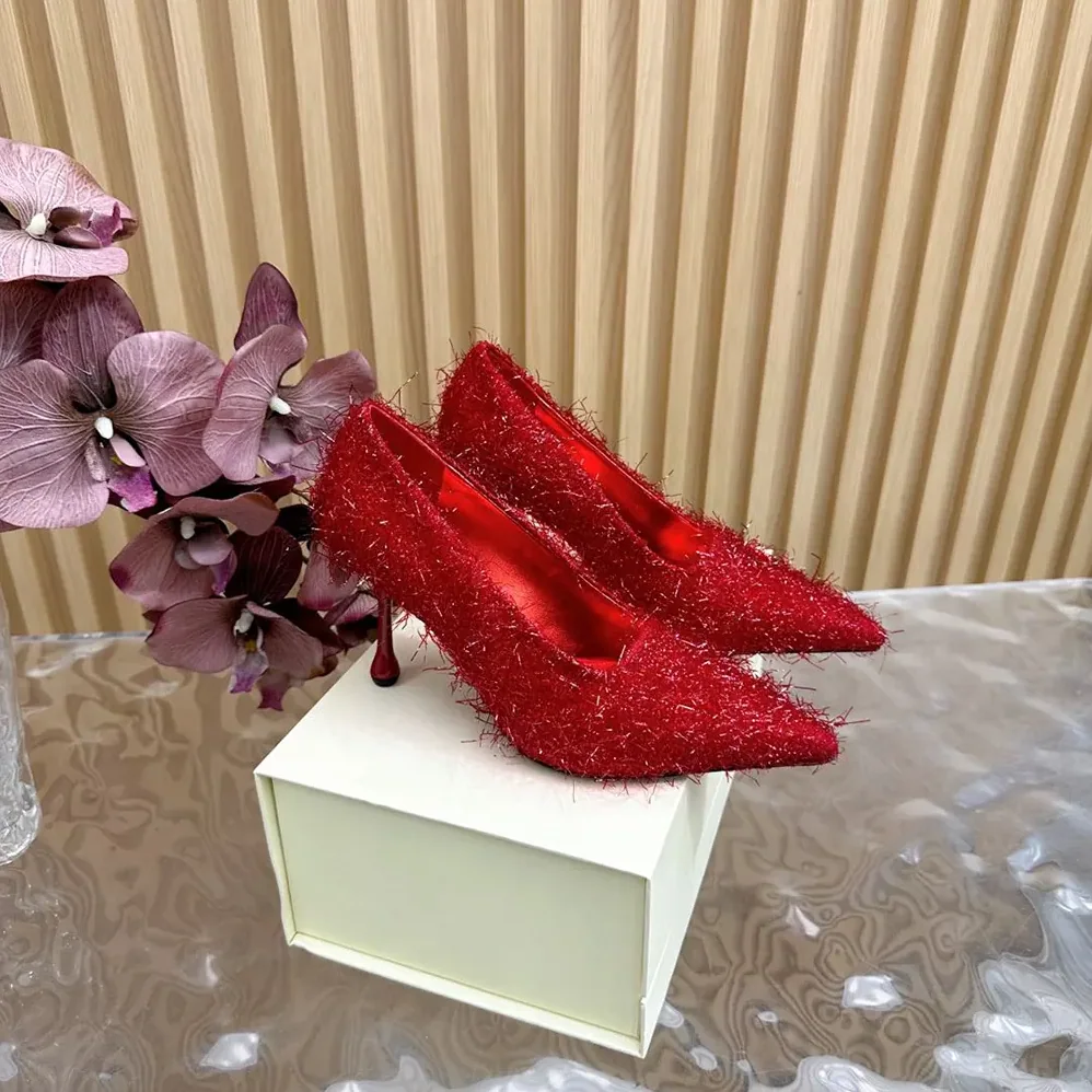 Jimmy Choo Ixia 95 Ruby Red Tinsel Pumps for Women Jimmy Choo Ixia 95 Ruby Red Tinsel Pumps for Women