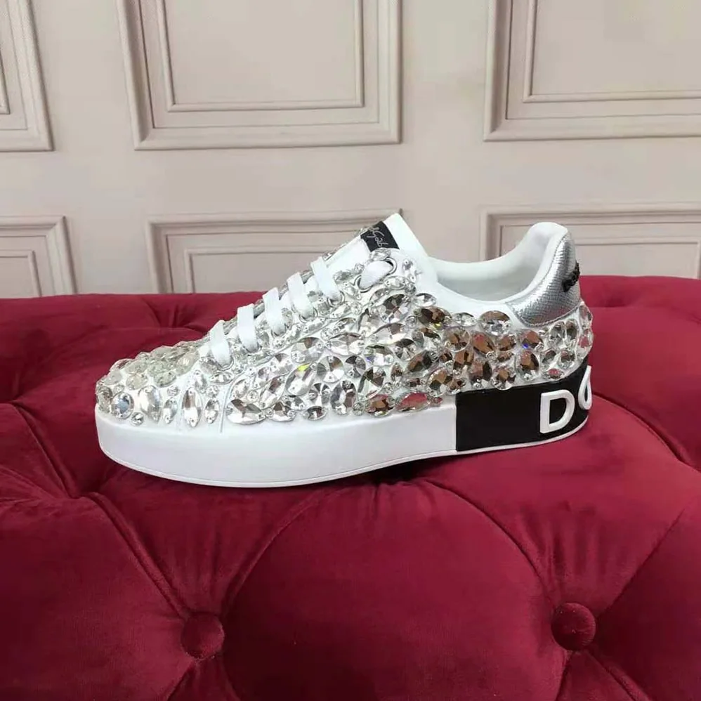 Dolce Gabbana D&G Calfskin Nappa Portofino Sneakers with All for Women in Over Embroidery Dolce Gabbana D&G Calfskin Nappa Portofino Sneakers with All for Women in Over Embroidery
