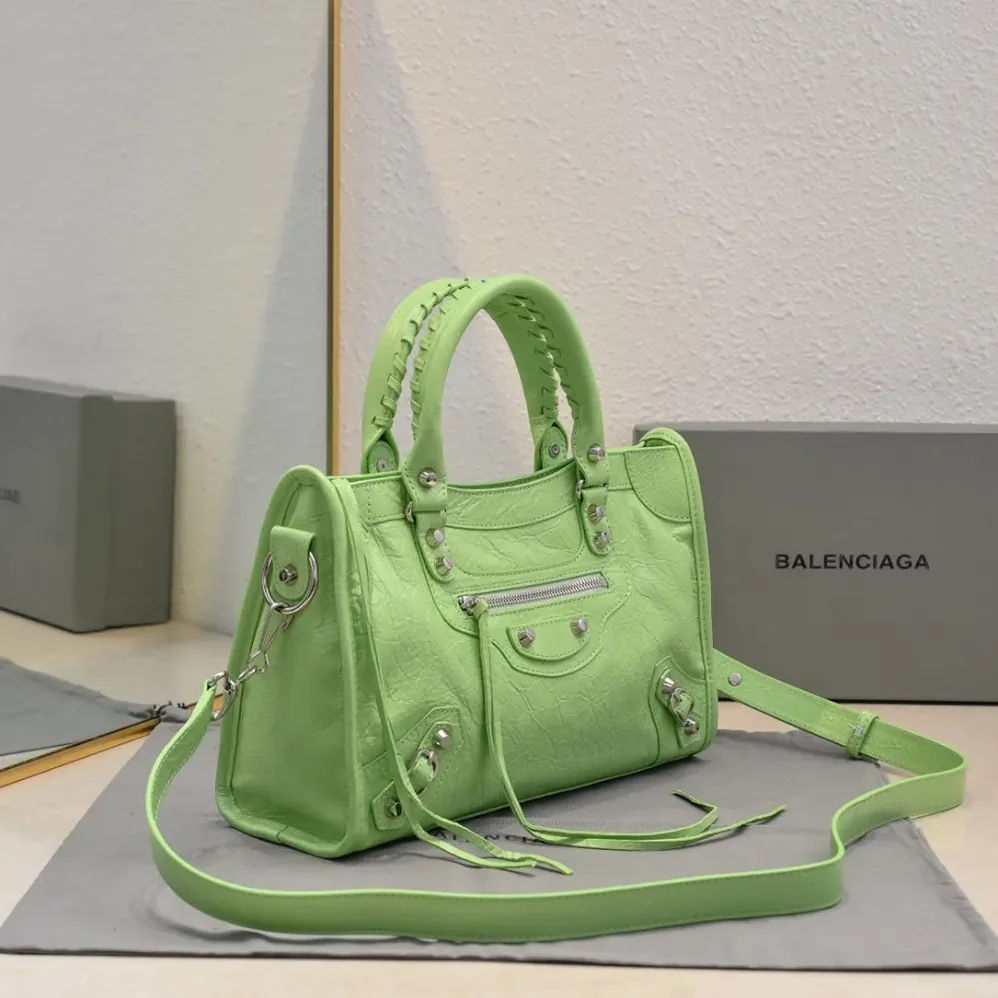 Balenciaga Le City Medium Bag in Green Arena Lambskin for Women Balenciaga Le City Medium Bag in Green Arena Lambskin for Women
