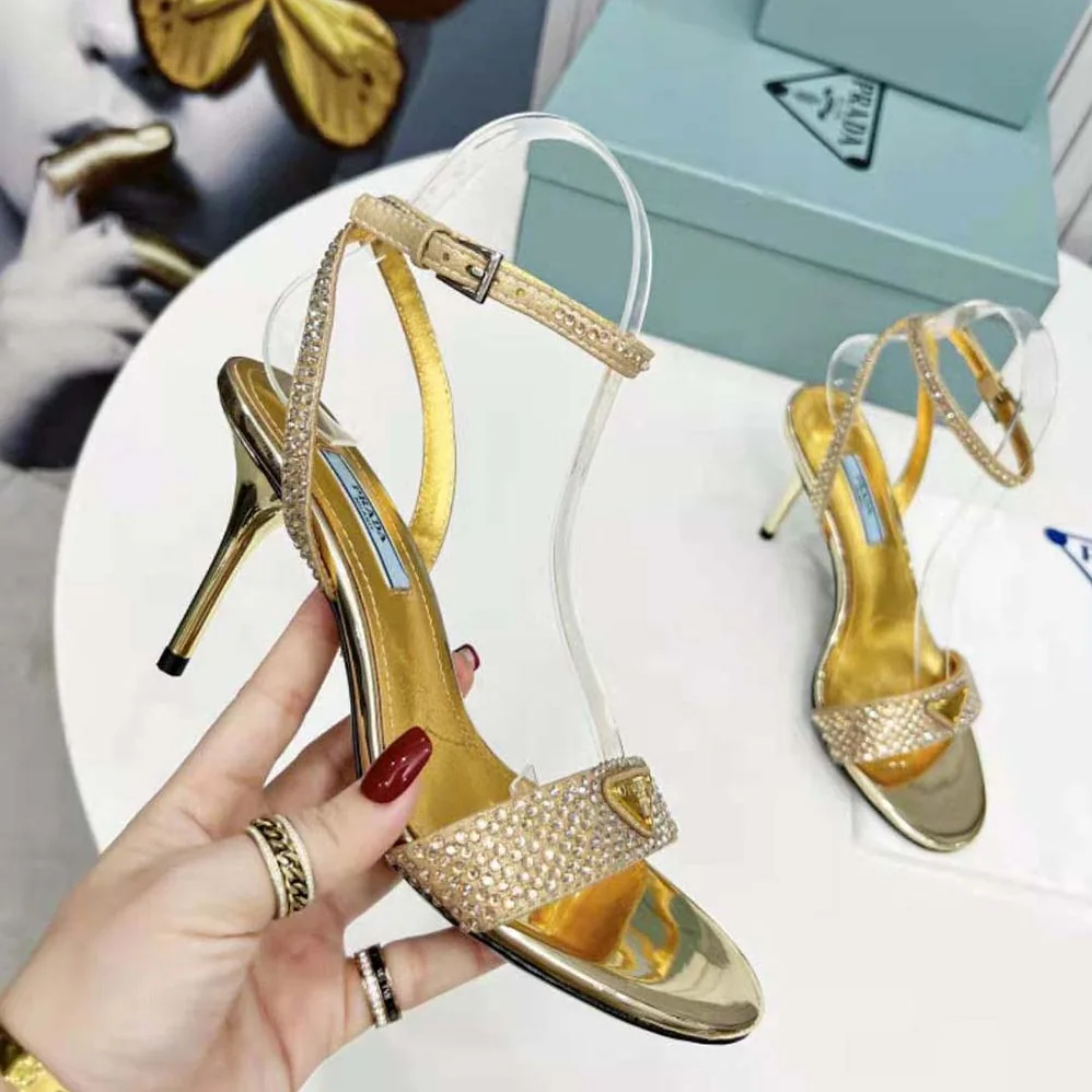 Prada Satin Sandals with Crystals for Women in Gold