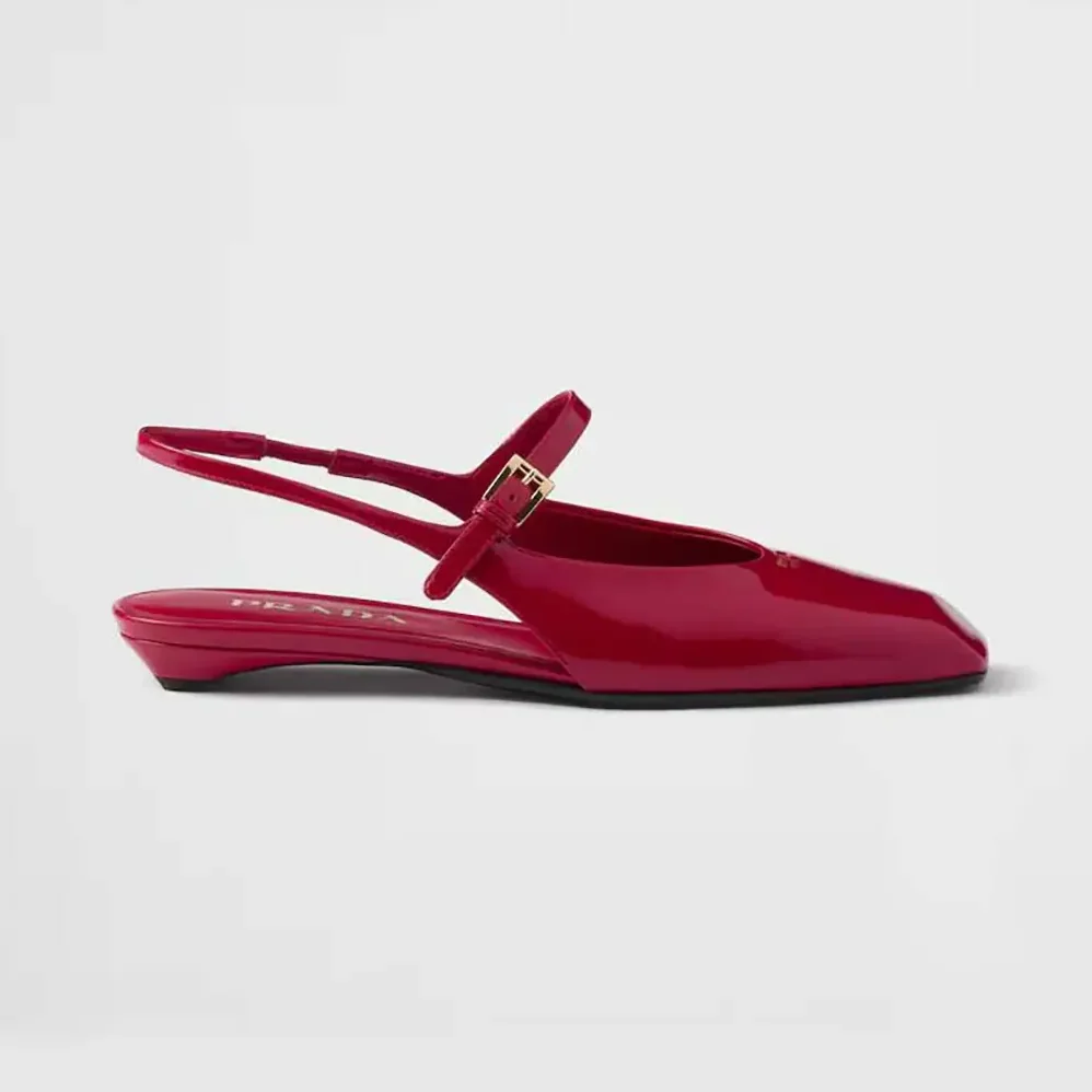 Prada Patent Leather Slingback Ballerinas for Women in Red Prada Patent Leather Slingback Ballerinas for Women in Red