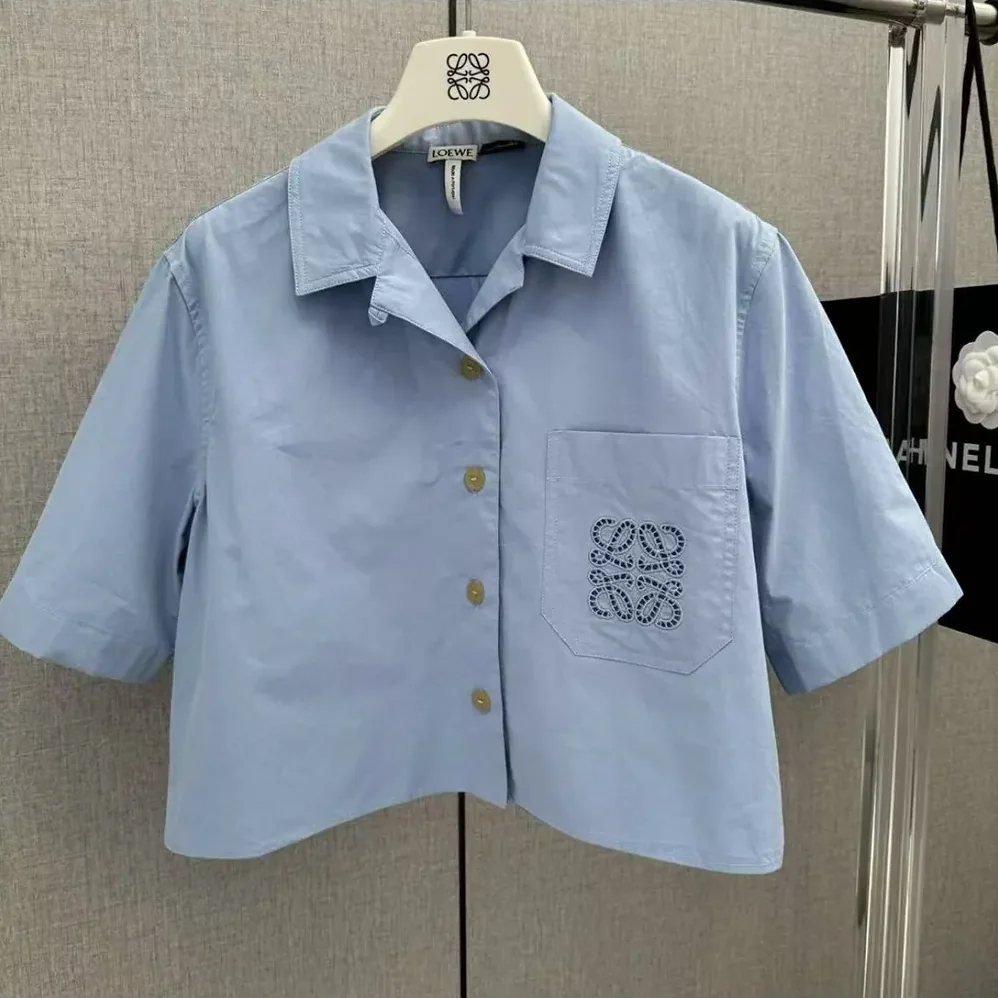 Loewe Blue Cotton Blend Cropped Shirt for Women