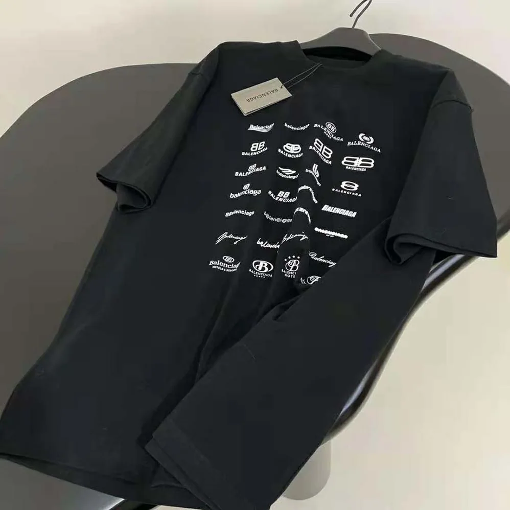 Balenciaga Archives Logos T-shirt Oversized in Light Black for Men