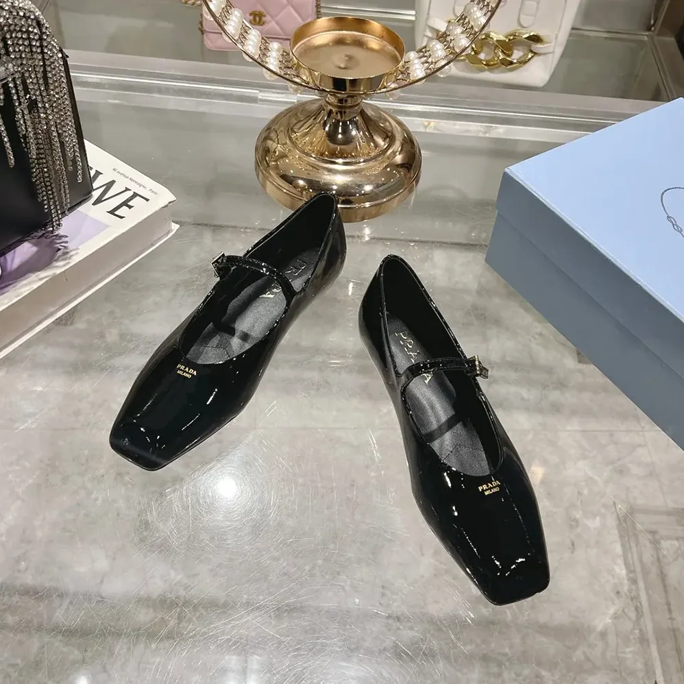 Prada Brushed leather Mary Jane ballerinas for Women in Black