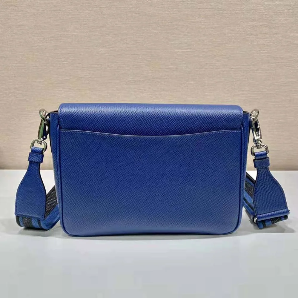 Prada Saffiano Leather Shoulder Bag with Sleek for Men in Navy