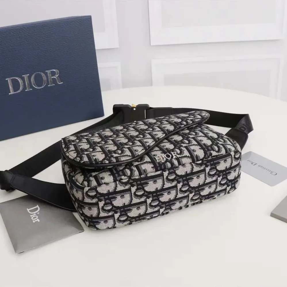 Dior Saddle Belt Bag Beige and Black Dior Oblique Jacquard for Men