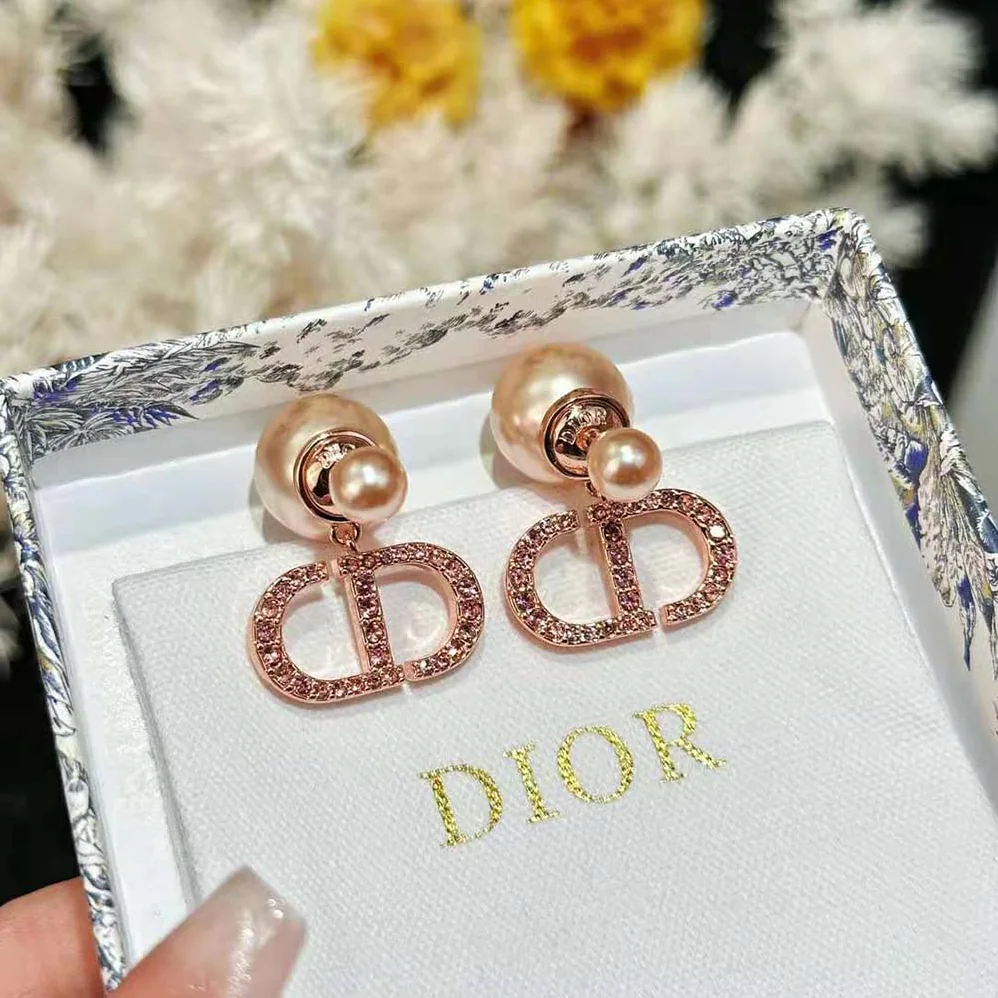 Dior Tribales Earrings Pink-Finish Metal with Pink Resin Pearls and Crystals for Women